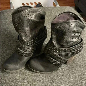 Not Rate Black Rhinestone Slouch Boots